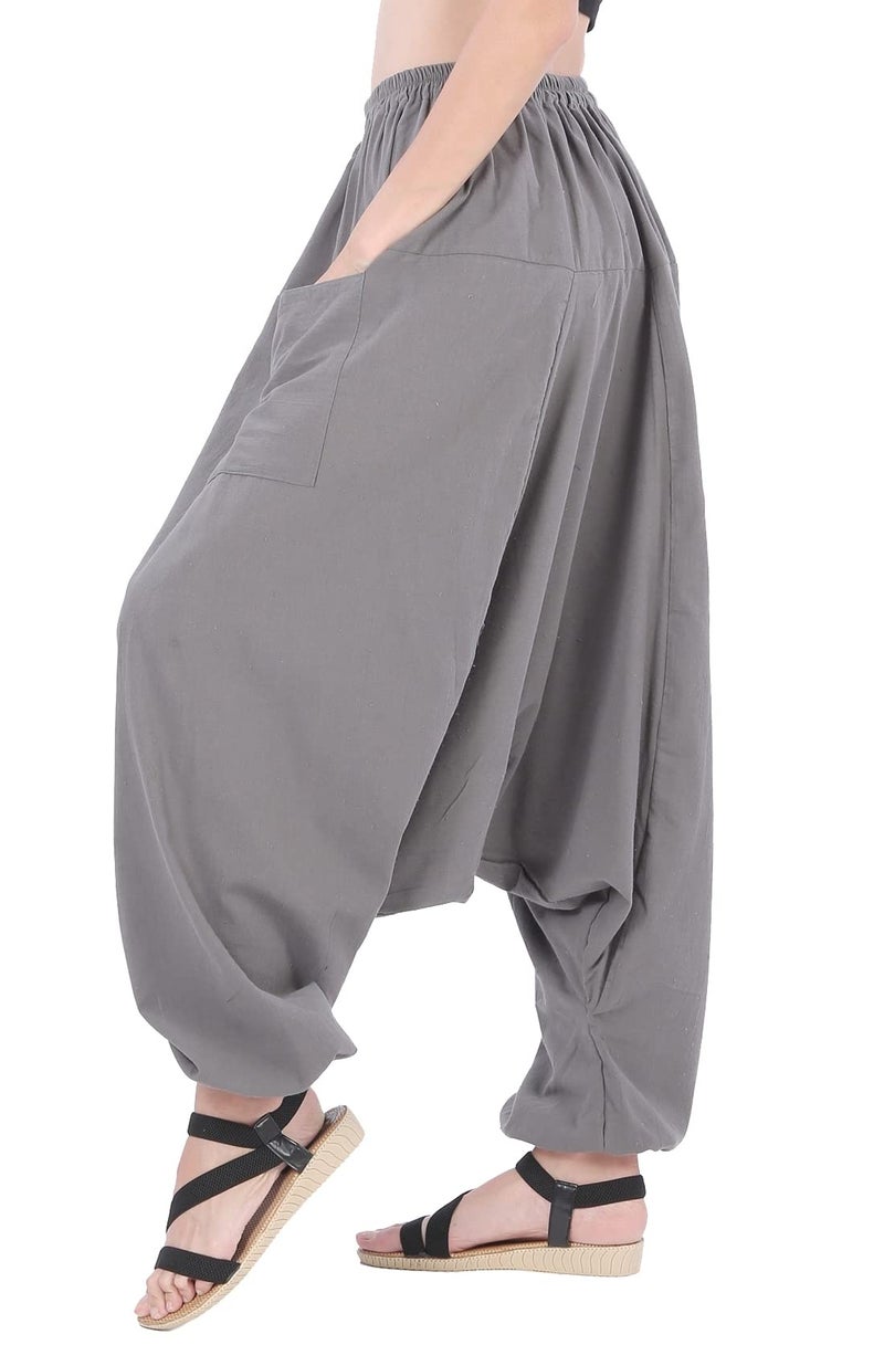 CandyHusky Women Cotton Harem Pants Casual Elastic Waist Boho Pants ComfortSoft - Grey - Image 2